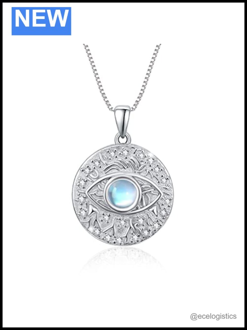 S925 Sterling Silver Evil Eye Pendant Necklace Moonstone 18in Gift
